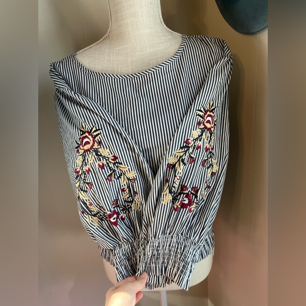 BP grey and White Striped Blouse